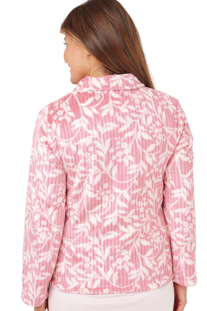 Marlon Bed Jacket Dusky Pink Floral Fleece Zipper MA42443 - Shirley Allum Boutique