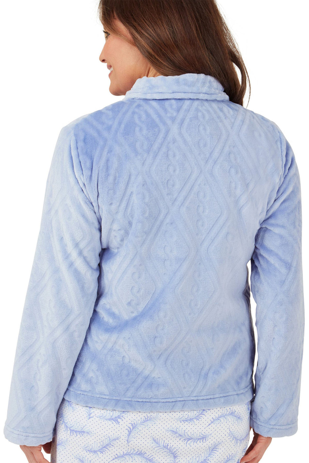 Marlon Diamond Embossed Fleece Bed Jacket Blue MA42473 - Shirley Allum Boutique