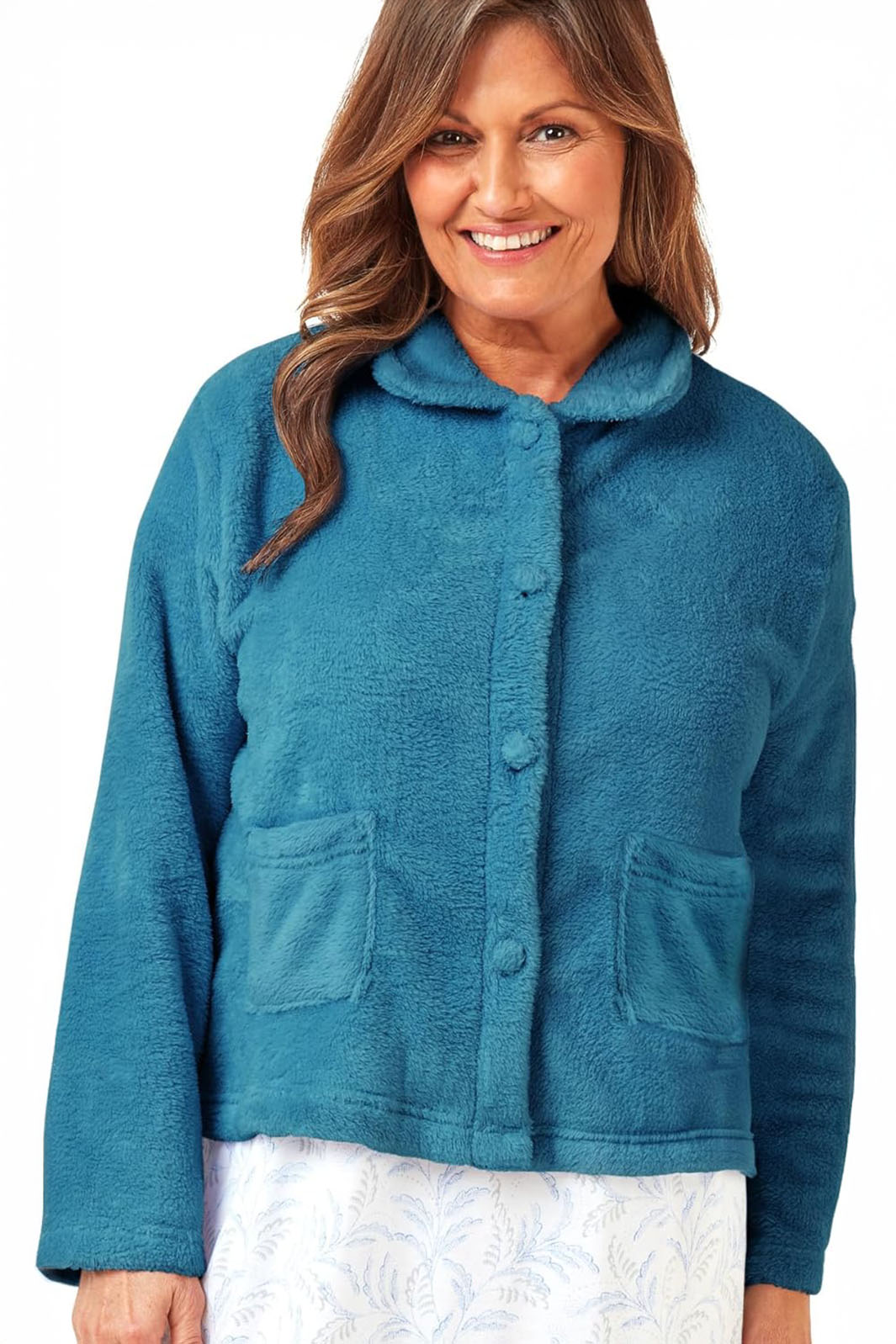 Marlon Fleece Bed Jacket Teal MA26520 - Shirley Allum Boutique