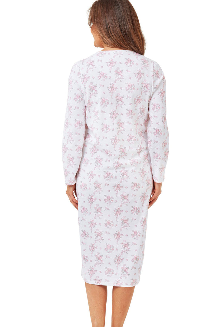 Marlon Nightdress Champagne Floral Long Sleeve Knitted Cotton Pink MA42602 - Shirley Allum Boutique