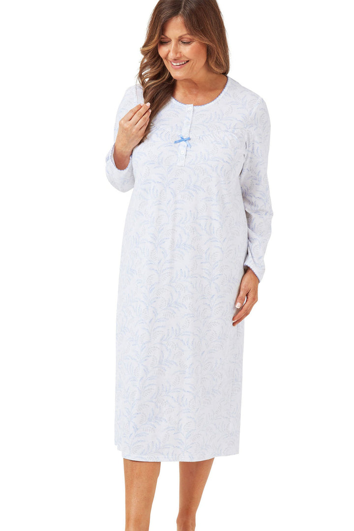 Marlon Nightdress Palm Trail 45" Pure Knitted Cotton Blue MA42598