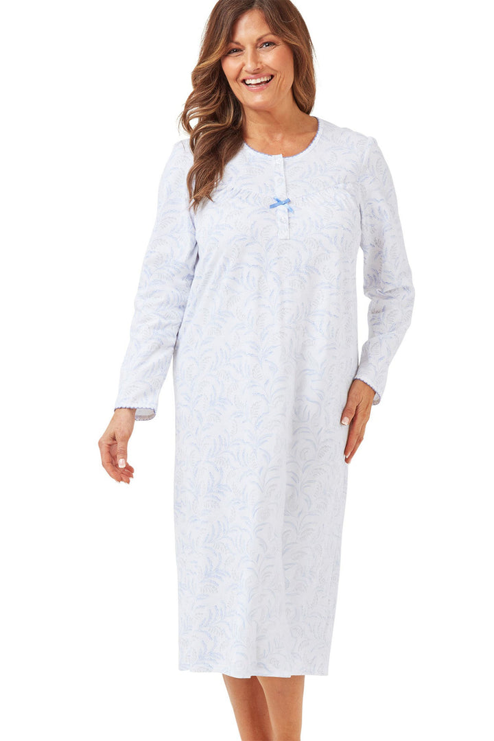 Marlon Nightdress Palm Trail 45" Pure Knitted Cotton Blue MA42598