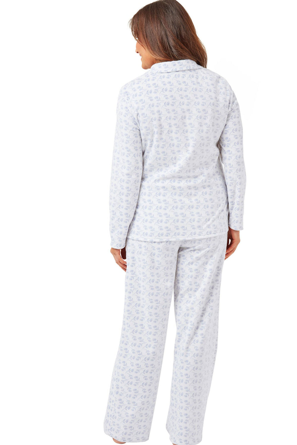 Marlon Pyjama Silhouette Sprig Polished Fleece Revere Collar Blue MA42452 - Shirley Allum Boutique