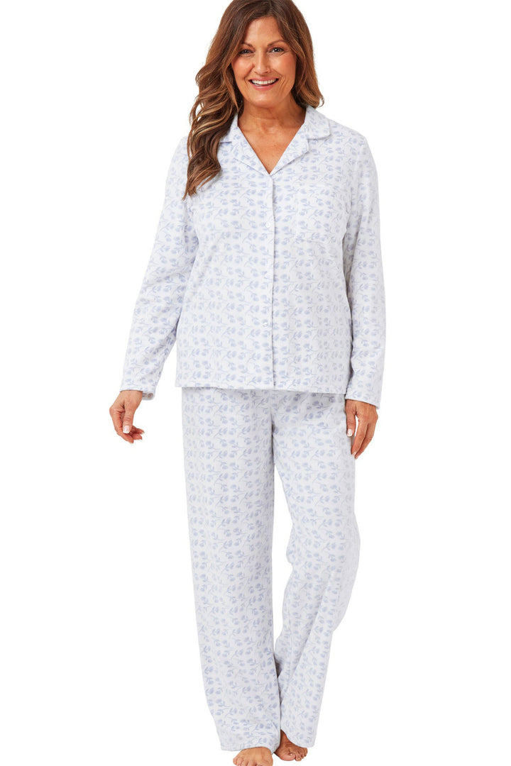 Marlon Pyjama Silhouette Sprig Polished Fleece Revere Collar Blue MA42452 - Shirley Allum Boutique