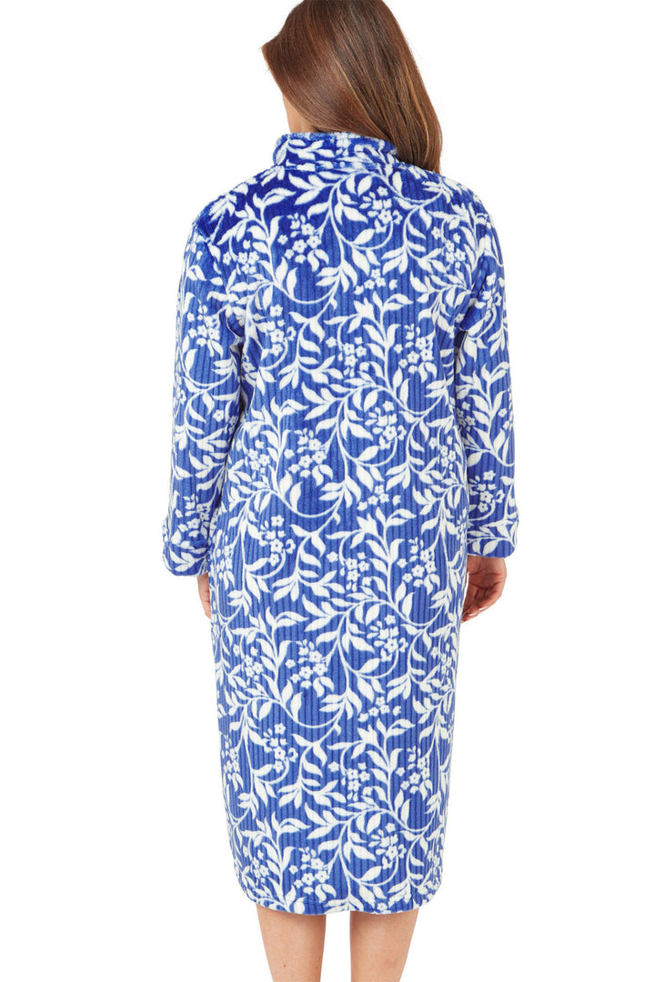 Marlon Robe Housecoat Dusky Blue Floral Fleece Zipper MA42442 - Shirley Allum Boutique