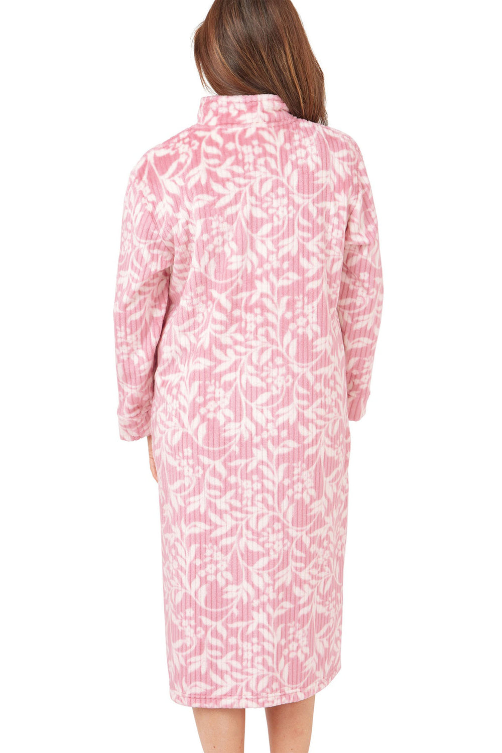 Marlon Robe Housecoat Dusky Pink Floral Fleece Zipper MA42442 - Shirley Allum Boutique