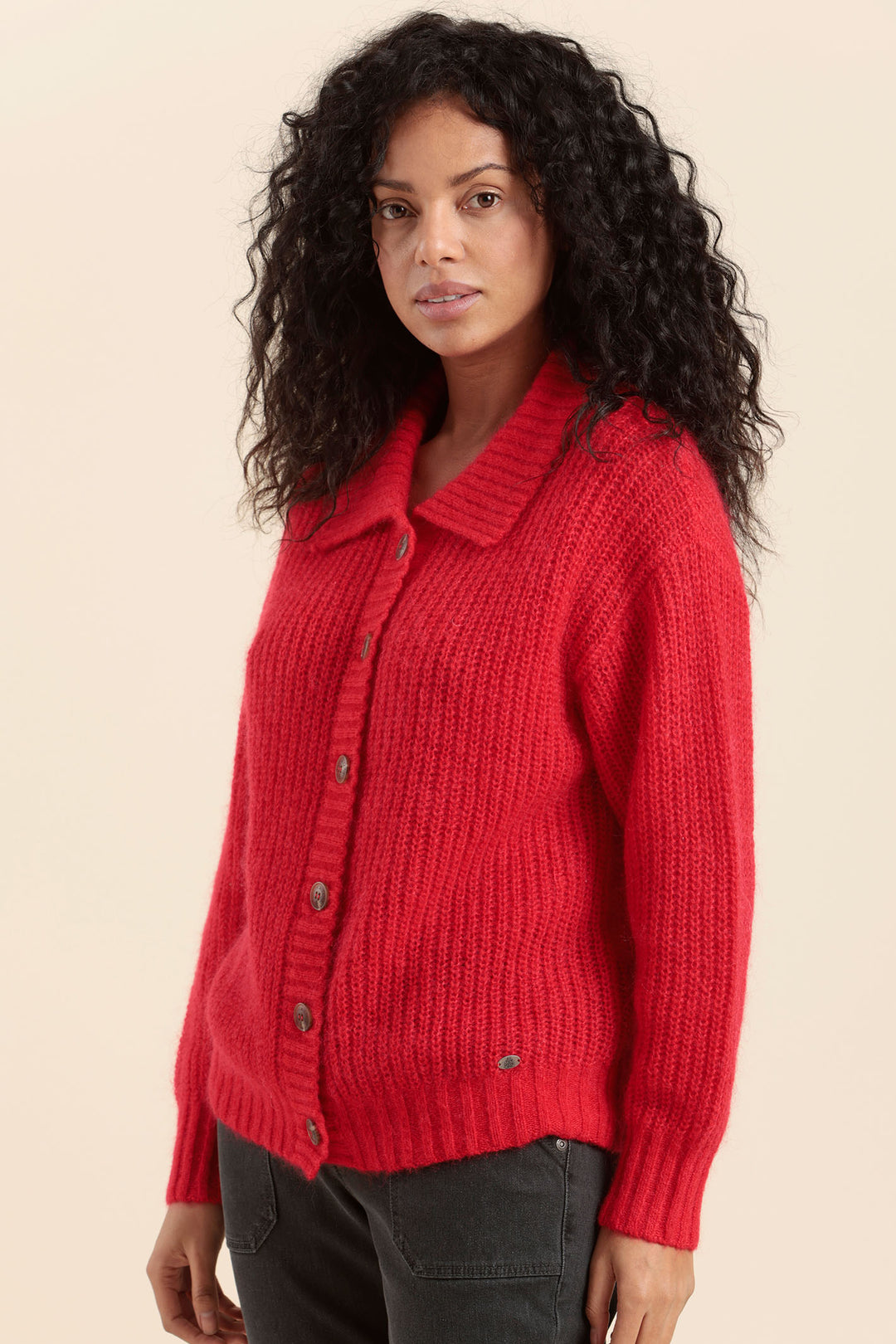 Mat de Misaine Cardigan Red Toscane Chunky Knit Tiga Card-545U317 - Shirley Allum Boutique