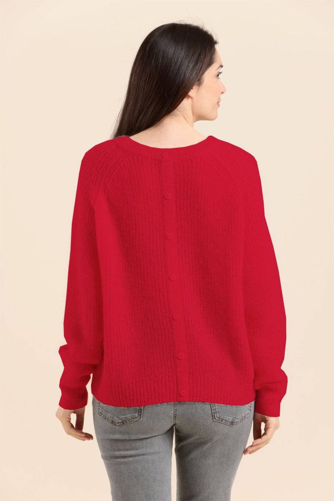 Mat De Misaine Jumper Button Back Detail Red Toscane Topazo-545 U317 - Shirley Allum Boutique