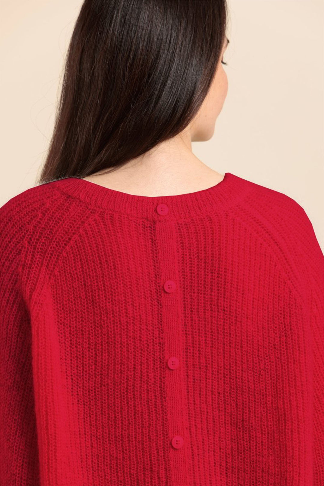 Mat De Misaine Jumper Button Back Detail Red Toscane Topazo-545 U317 - Shirley Allum Boutique