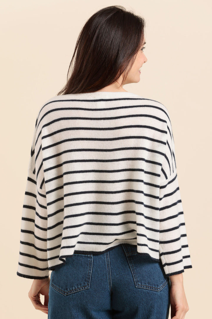 Mat De Misaine Jumper Striped Boat Neck Raye Cream Navy Taki 500R 1521 - Shirley Allum Boutique