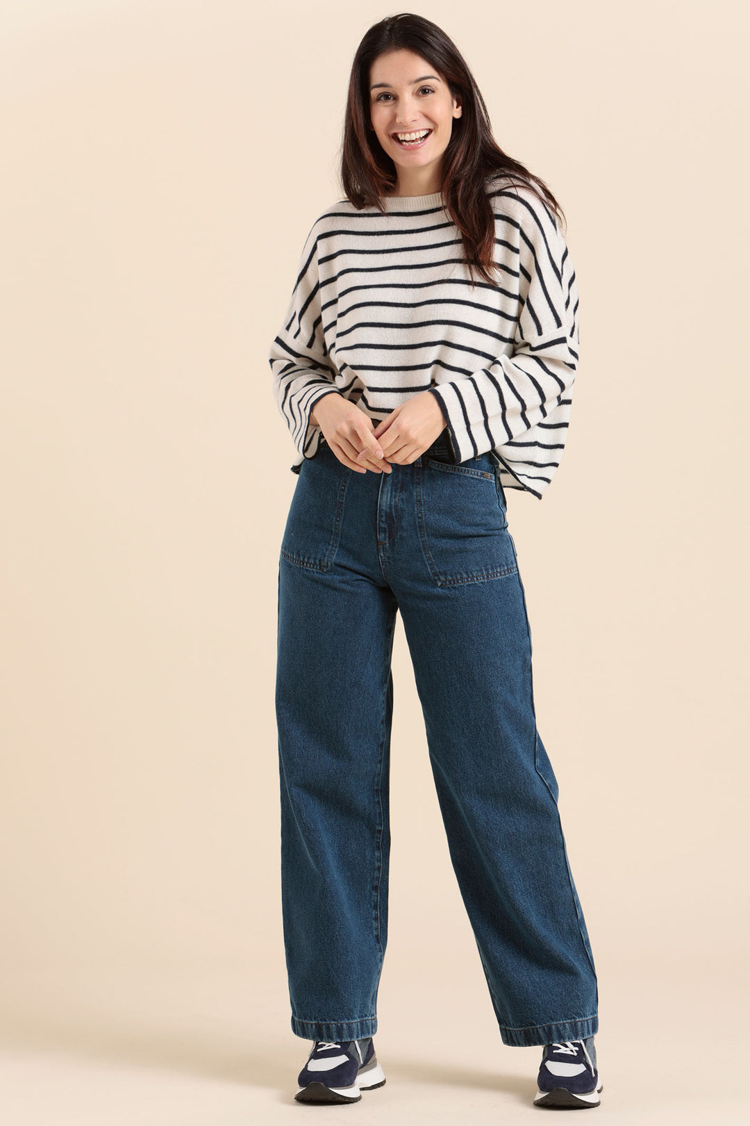 Mat De Misaine Jumper Striped Boat Neck Raye Cream Navy Taki 500R 1521 - Shirley Allum Boutique