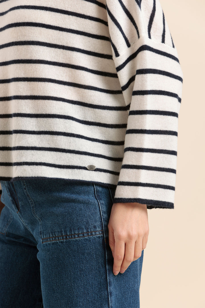 Mat De Misaine Jumper Striped Boat Neck Raye Cream Navy Taki 500R 1521 - Shirley Allum Boutique