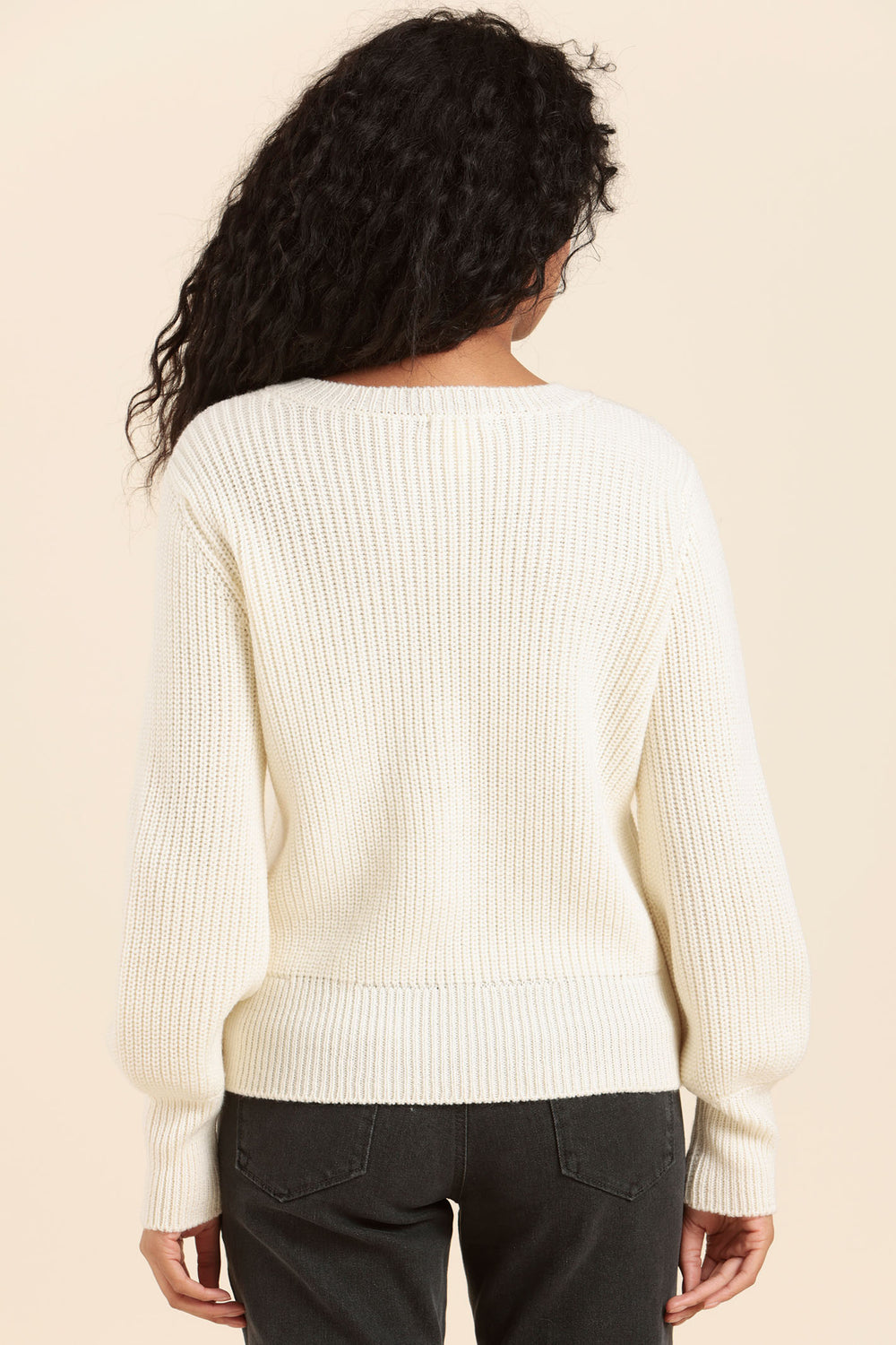 Mat De Misaine Jumper V-Neck Cream Calcaire Ribbed Knit Tresse-506 U15 - Shirley Allum Boutique