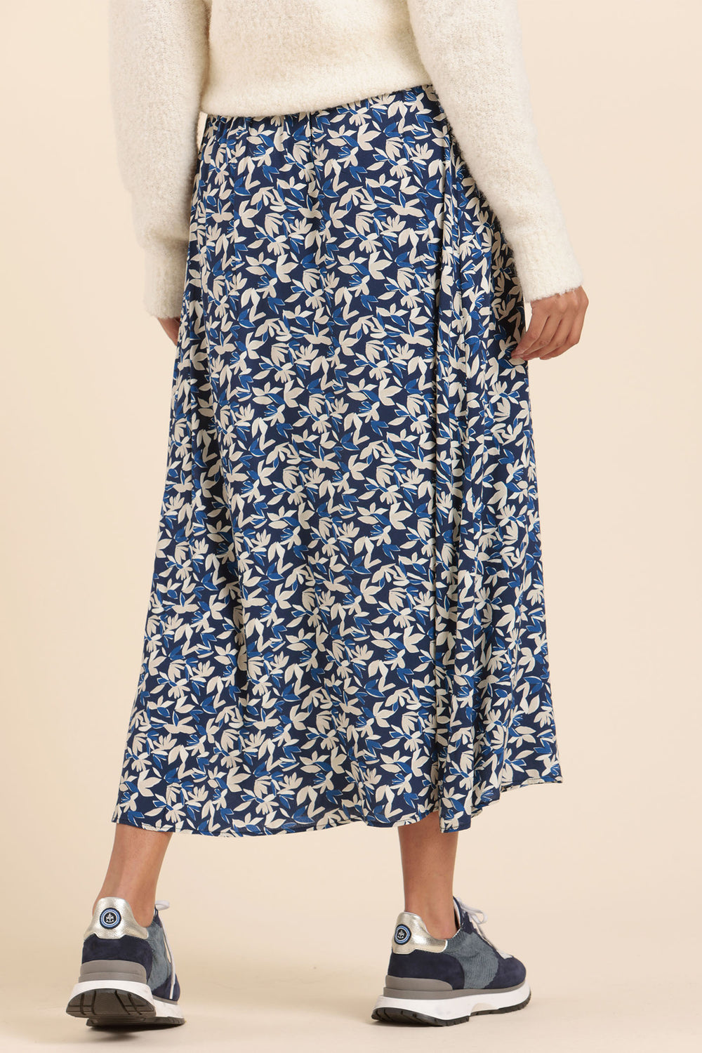 Mat De Misaine Skirt Midi Leaf Print Navy Cream Jade-2917HE I63 - Shirley Allum Boutique