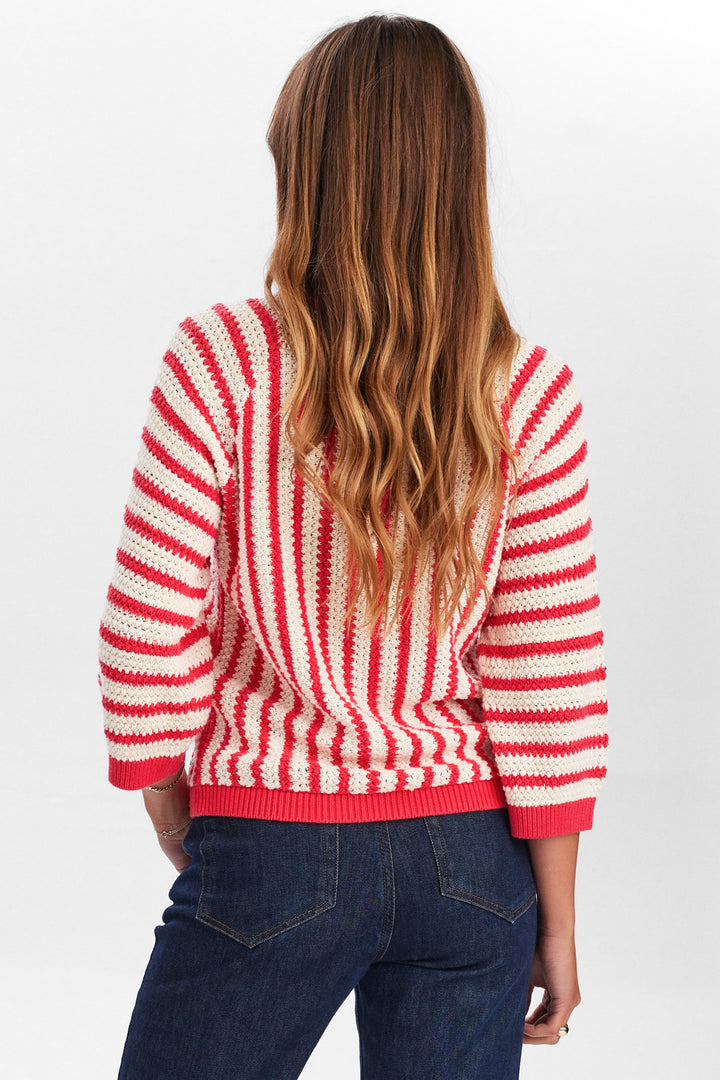 Numph Jumper Nunuelle Striped Geranium Pink 705286 2714 - Shirley Allum Boutique