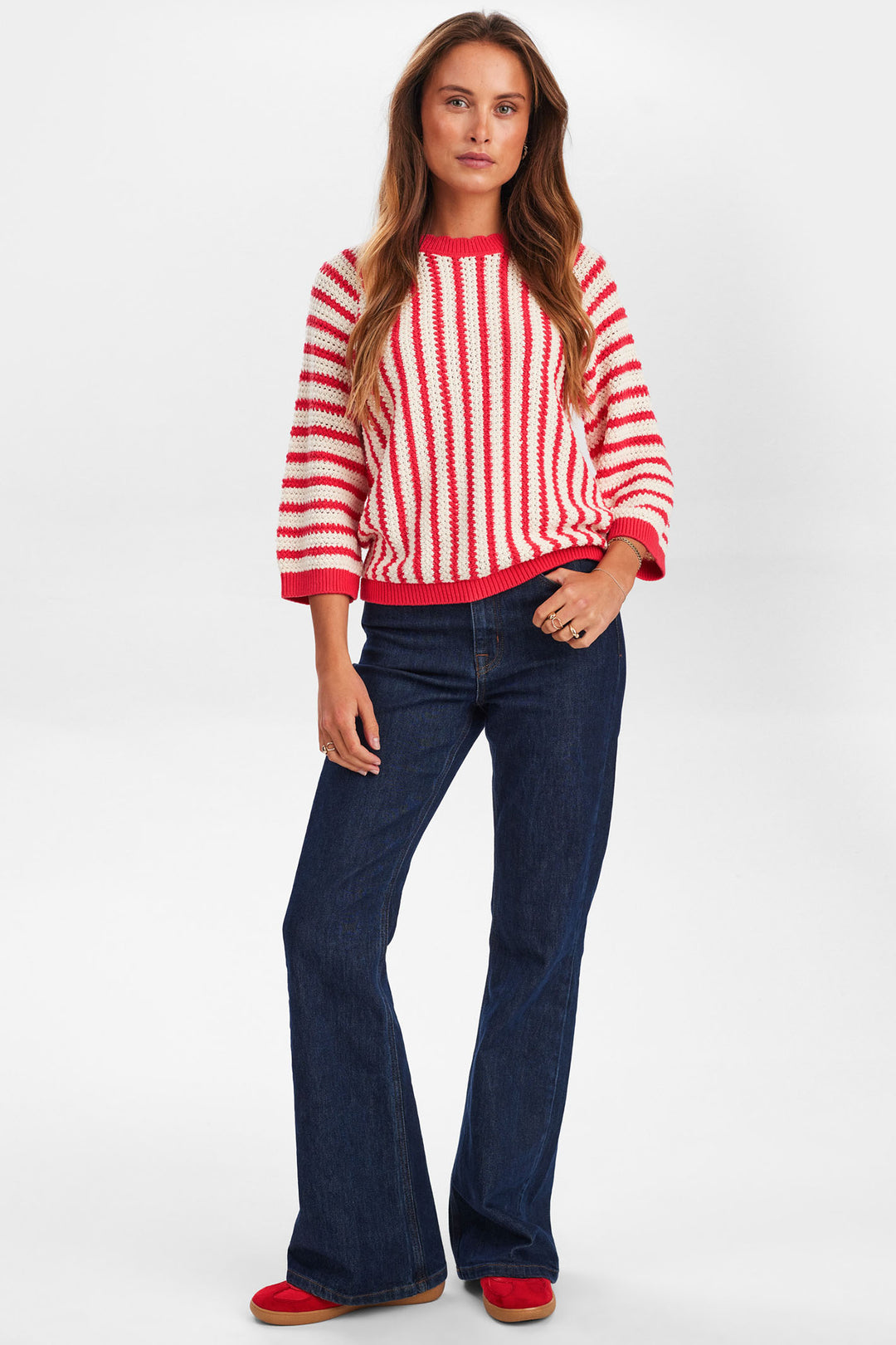 Numph Jumper Nunuelle Striped Geranium Pink 705286 2714 - Shirley Allum Boutique