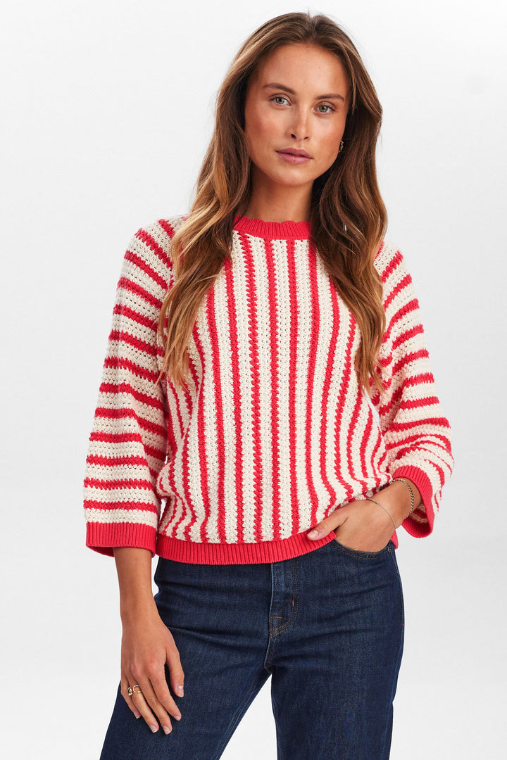 Numph Jumper Nunuelle Striped Geranium Pink 705286 2714 - Shirley Allum Boutique