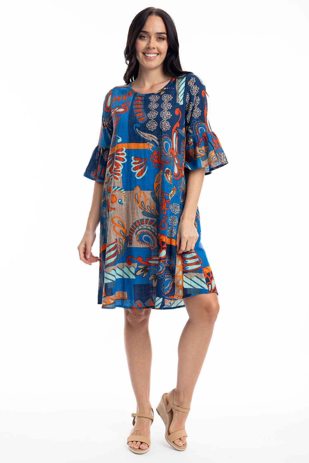 Orientique Dress Camps Bay Contemporary Frill Sleeve Print 30005 - Shirley Allum Boutique