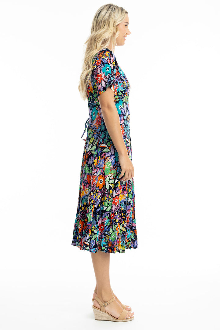 Orientique Dress Grenada Godet Short Sleeves Print 81271 - Shirley Allum Boutique