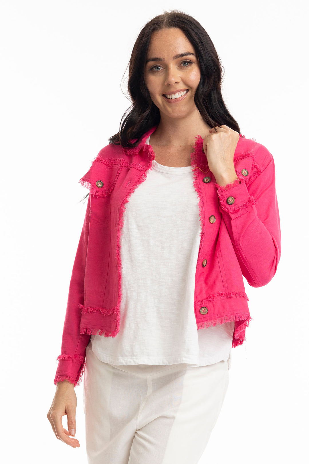 Orientique Jacket Essentials Linen Blend Hot Pink 42118 - Shirley Allum Boutique