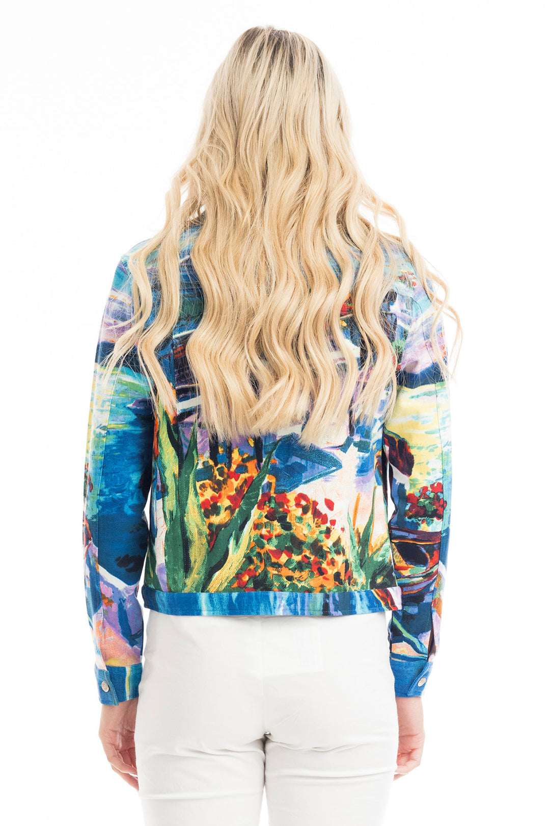 Orientique Jacket Jean Style Blue Ponte Santorini Print 22993 - Shirley Allum Boutique