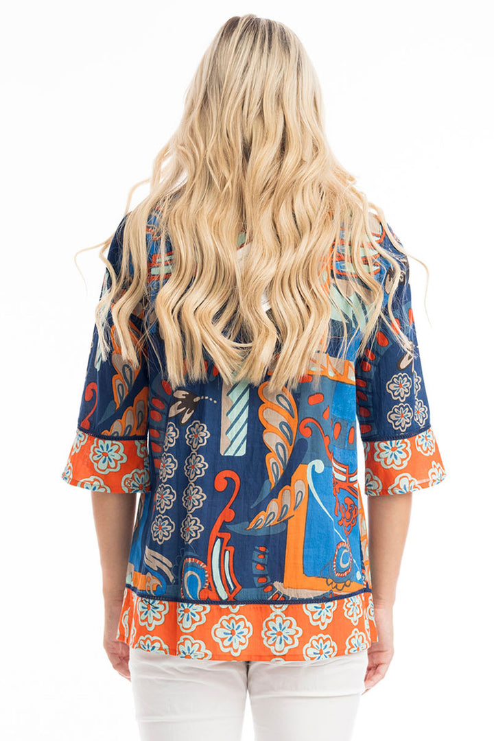 Orientique Top Camps Bay Pleated 3/4 Sleeve Print 32011 - Shirley Allum Boutique