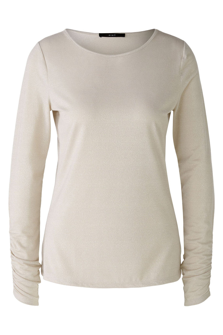 Oui Top Long Sleeve Light Beige Melange 89860 7065 - Shirley Allum Boutique