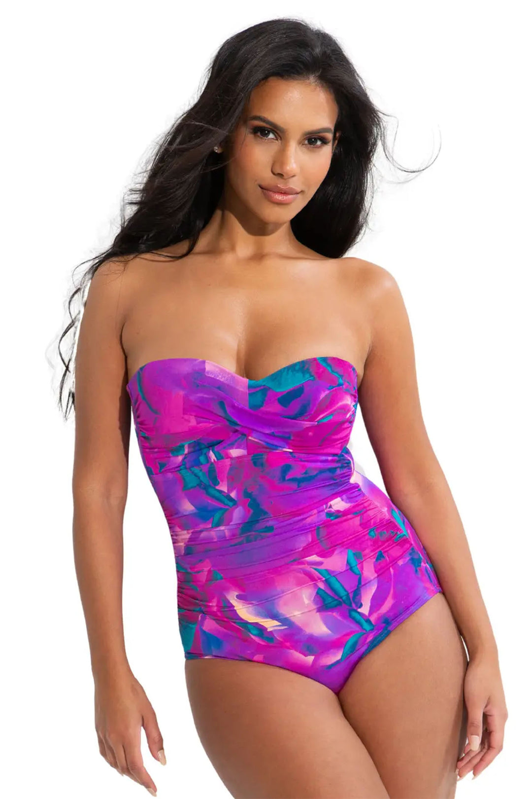Pour Moi 31324 Cabana Purple Floral Strapless Tummy Control Swimsuit - Shirley Allum Boutique