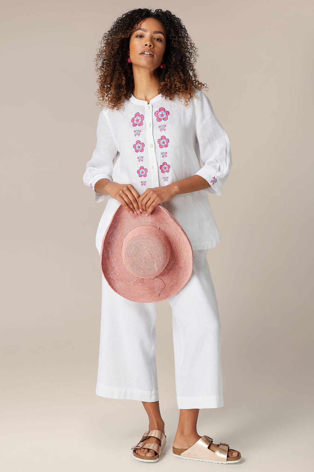 Sahara Floral Embroidery Shirt White GRT5744-FLFE - Shirley Allum Boutique