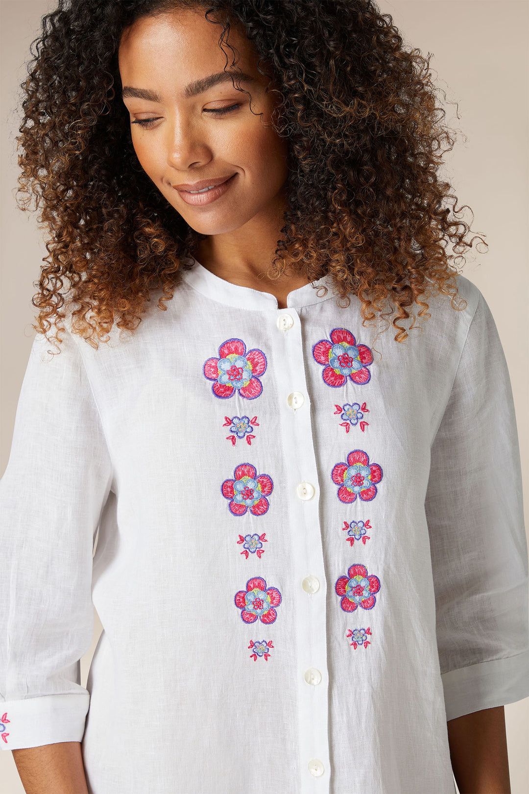 Sahara Floral Embroidery Shirt White GRT5744-FLFE - Shirley Allum Boutique