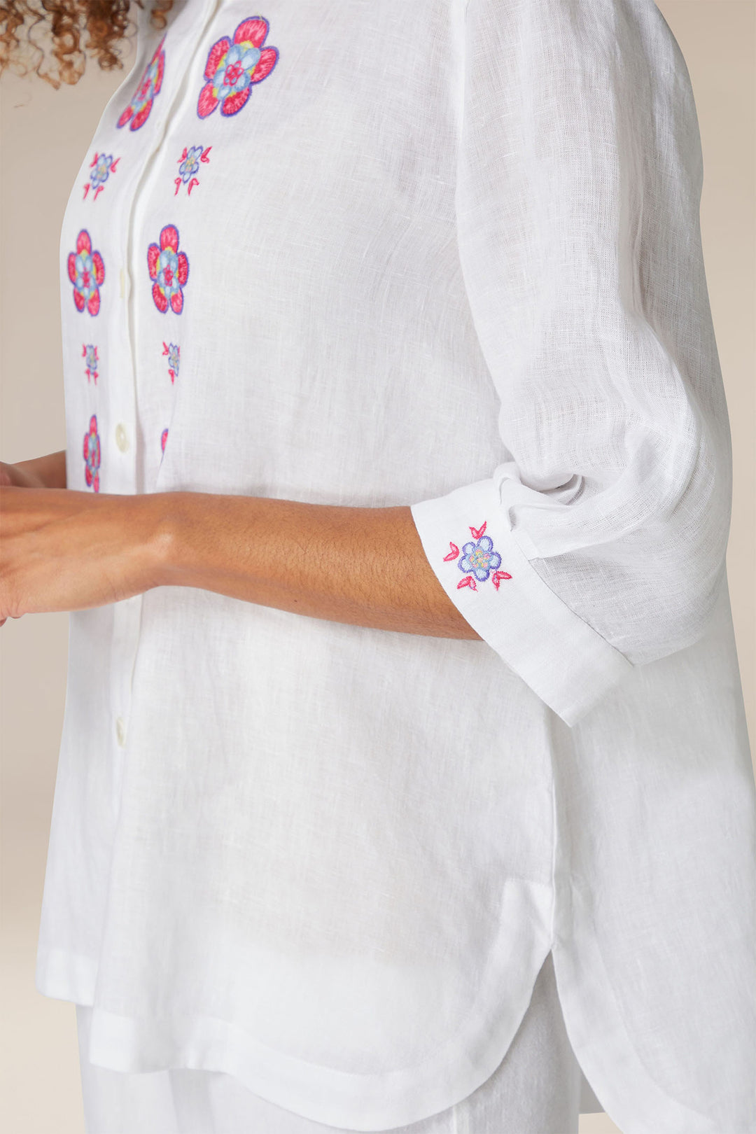 Sahara Floral Embroidery Shirt White GRT5744-FLFE - Shirley Allum Boutique