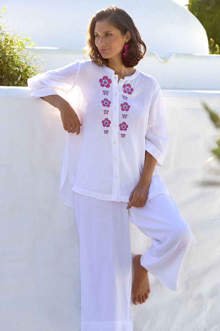 Sahara Floral Embroidery Shirt White GRT5744-FLFE - Shirley Allum Boutique