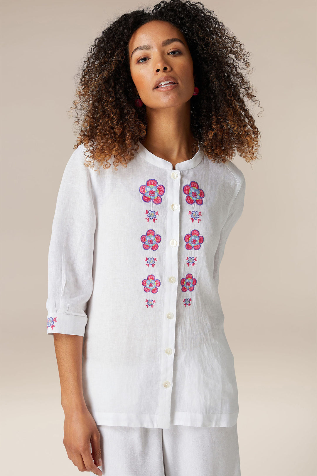 Sahara Floral Embroidery Shirt White GRT5744-FLFE - Shirley Allum Boutique