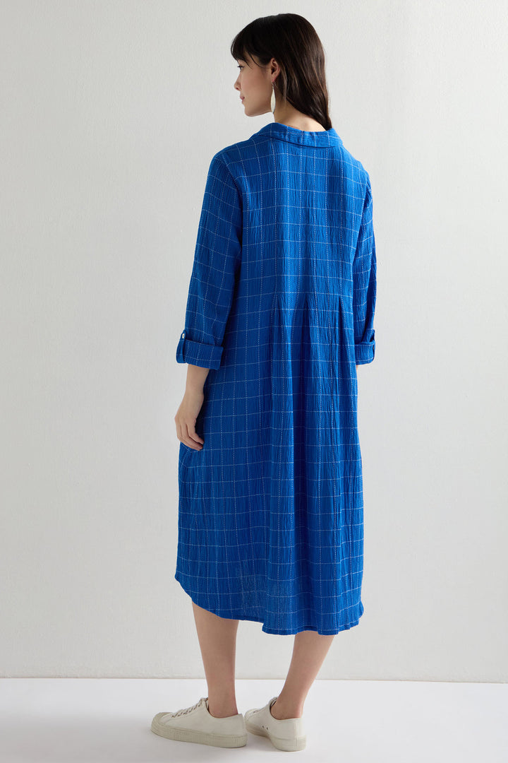 Sahara Shirt Dress Stitched Grid Check Periwinkle White GRD5192-SGRC - Shirley Allum Boutique