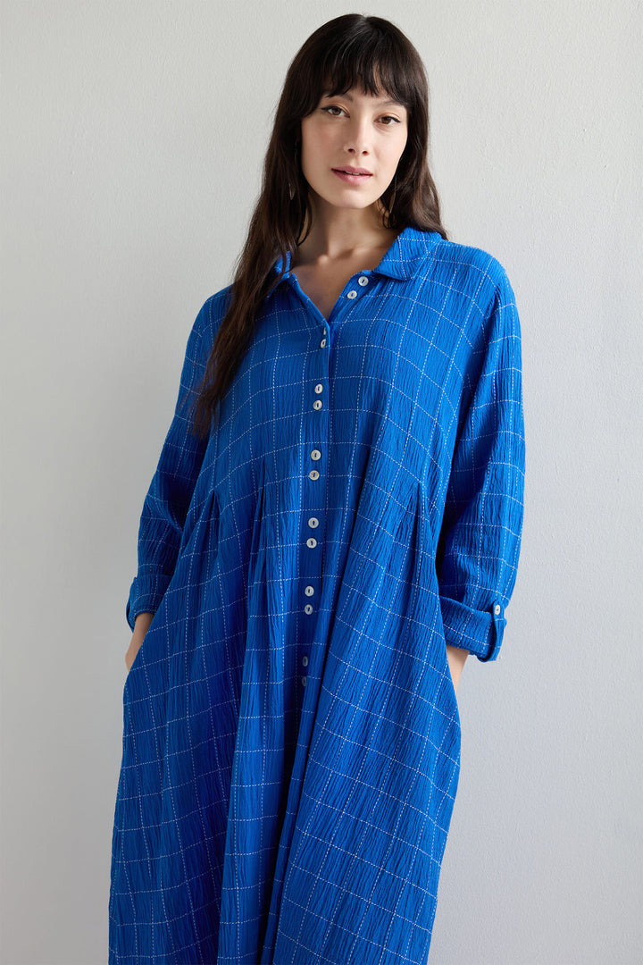 Sahara Shirt Dress Stitched Grid Check Periwinkle White GRD5192-SGRC - Shirley Allum Boutique