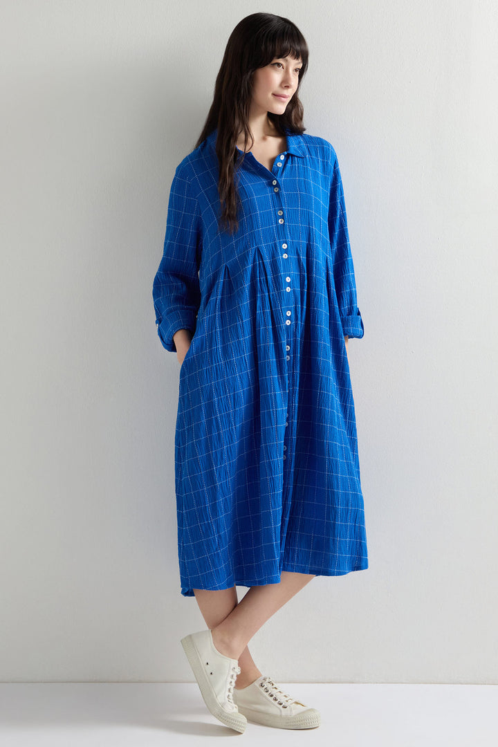 Sahara Shirt Dress Stitched Grid Check Periwinkle White GRD5192-SGRC - Shirley Allum Boutique