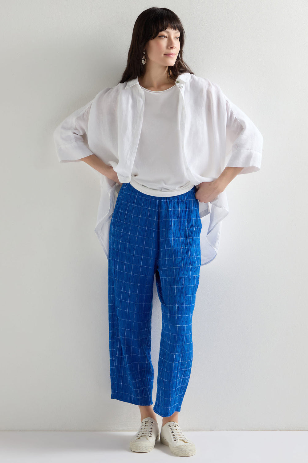 Sahara Trousers Stitched Grid Check Bubble Periwinkle White GRP5167-SGRC - Shirley Allum Boutique