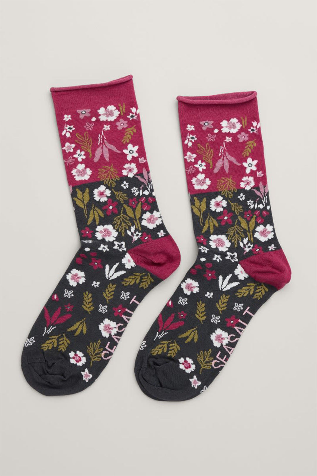 Seasalt Arty Socks Veg Patch Floral Coal Pink AC34099-32766 - Shirley Allum Boutique