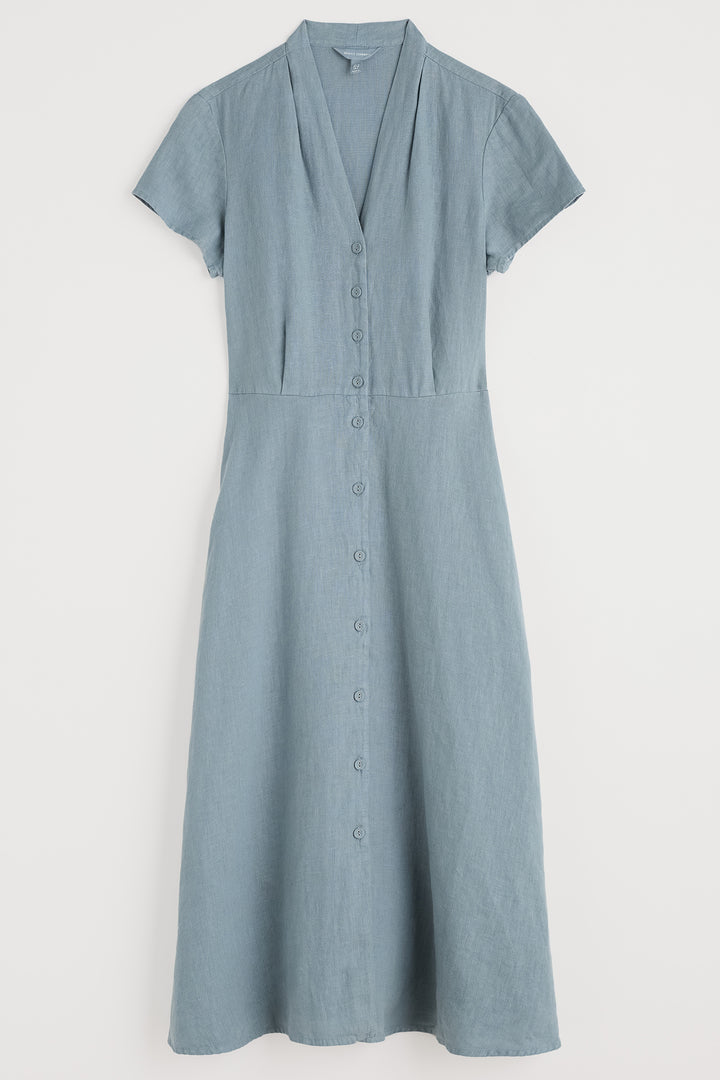 Seasalt Carved Wood Linen Shirt Dress Hail Blue WM18787R - Shirley Allum Boutique