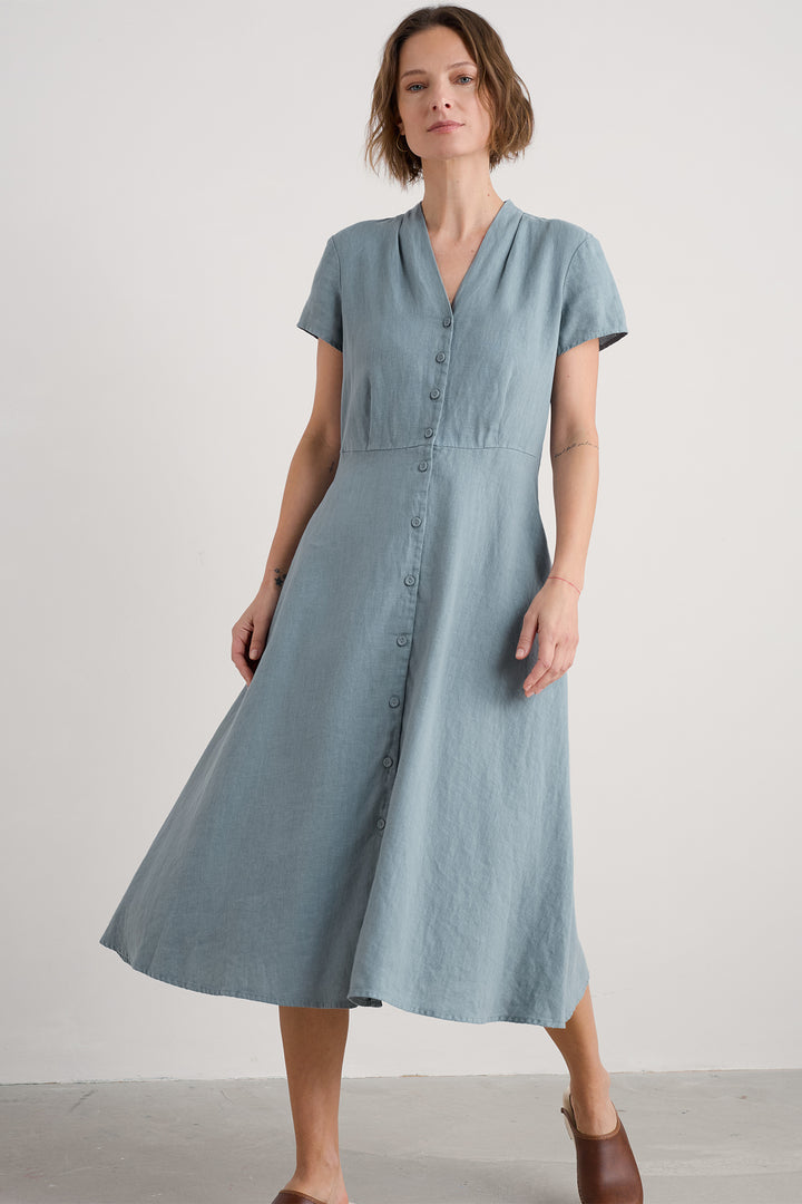 Seasalt Carved Wood Linen Shirt Dress Hail Blue WM18787R - Shirley Allum Boutique