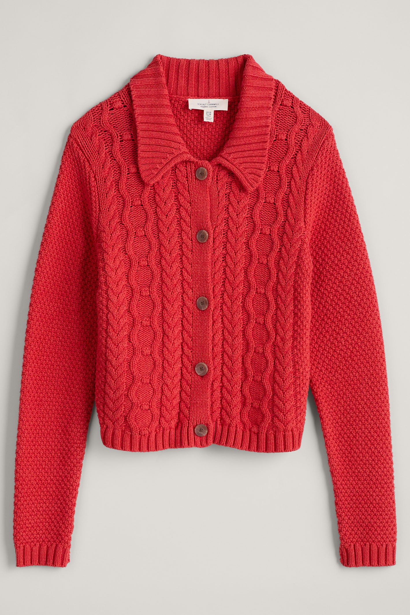 Seasalt Forest Ridge Red Tomato Melange Cable Knit Collared Cardigan
