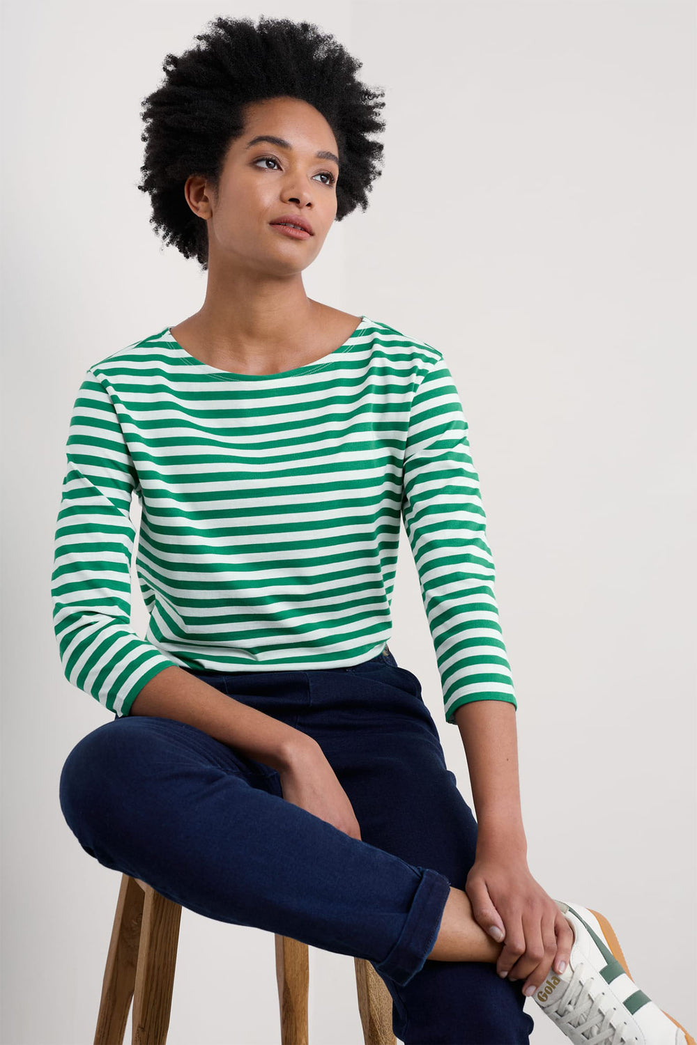 Seasalt Sailor Top Regular Mini Cornish Glade Green Chalk Stripe WM12168R - Shirley Allum Boutique