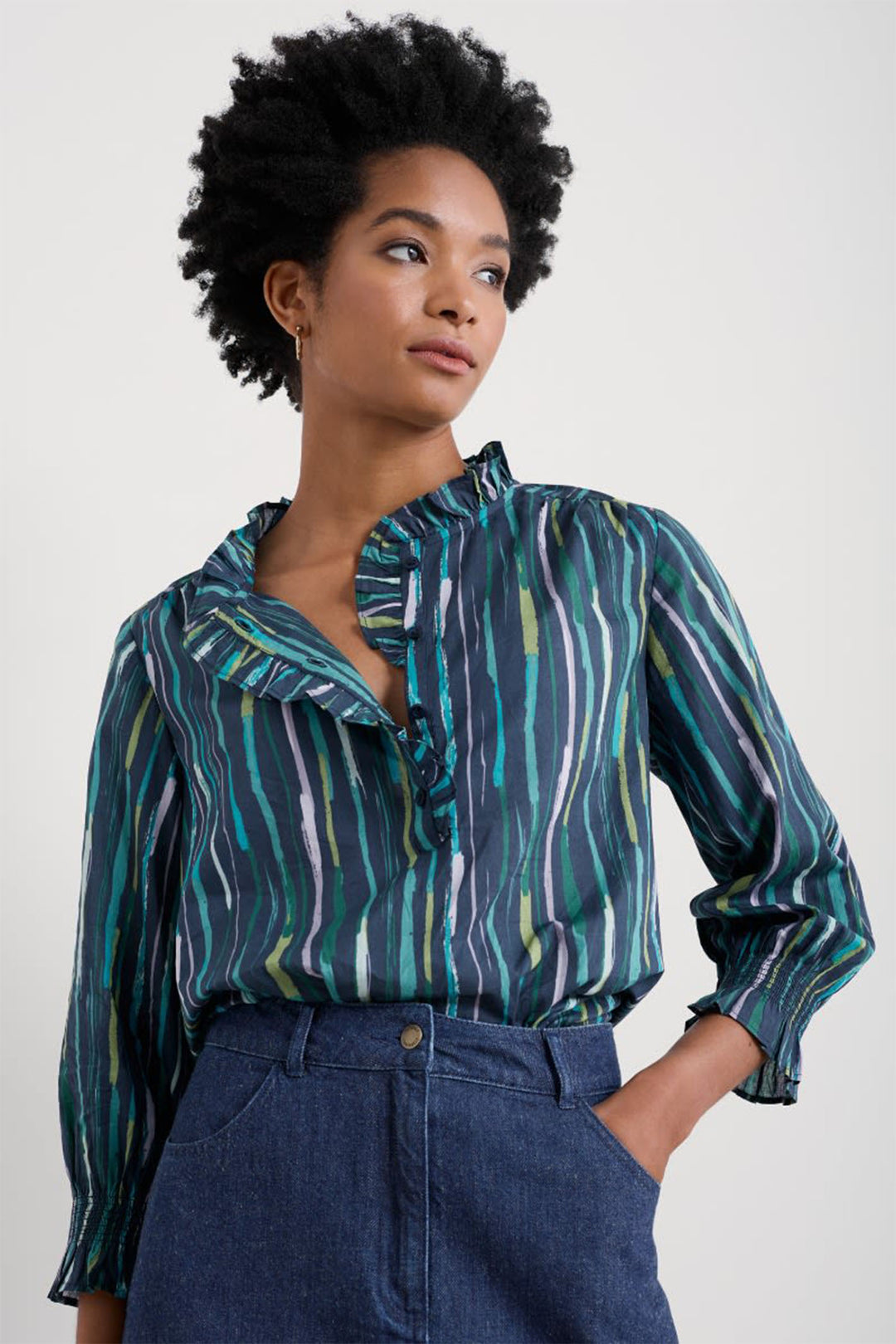 Seasalt Shirt Twining Top Painterly Stripe Maritime WM36724-34853 - Shirley Allum Boutique