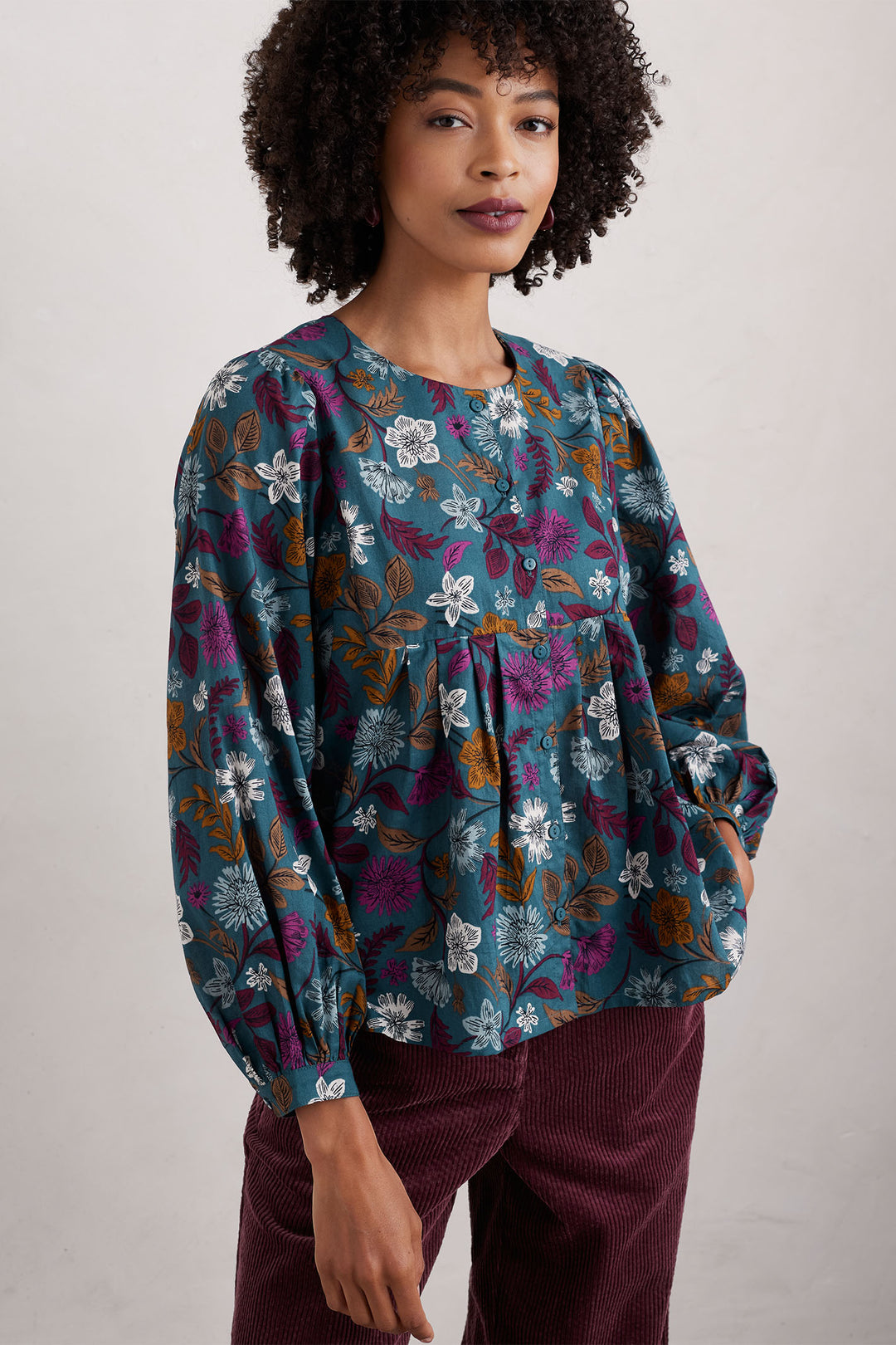 Seasalt Thornapple Shirt Woodblock Bloom Dusky Jade B-WM31313-33001 - Shirley Allum Boutique