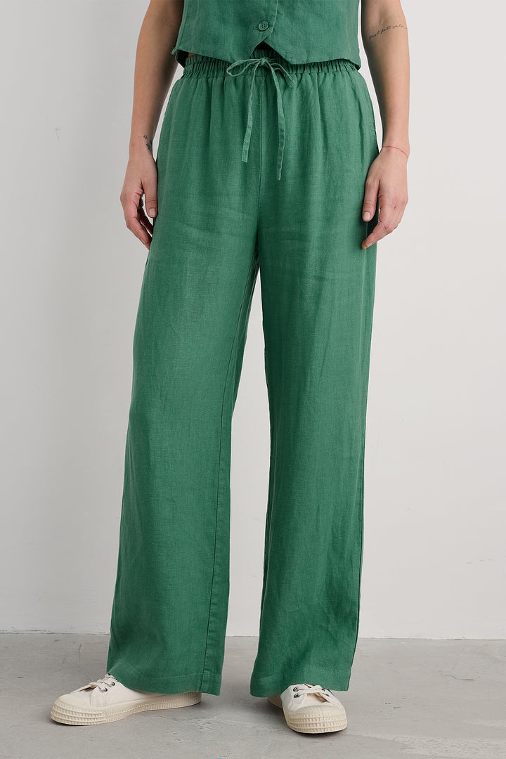 Seasalt Tide Flow Linen Trouser Pine Green Tie Waist WM33382-13593 - Shirley Allum Boutique