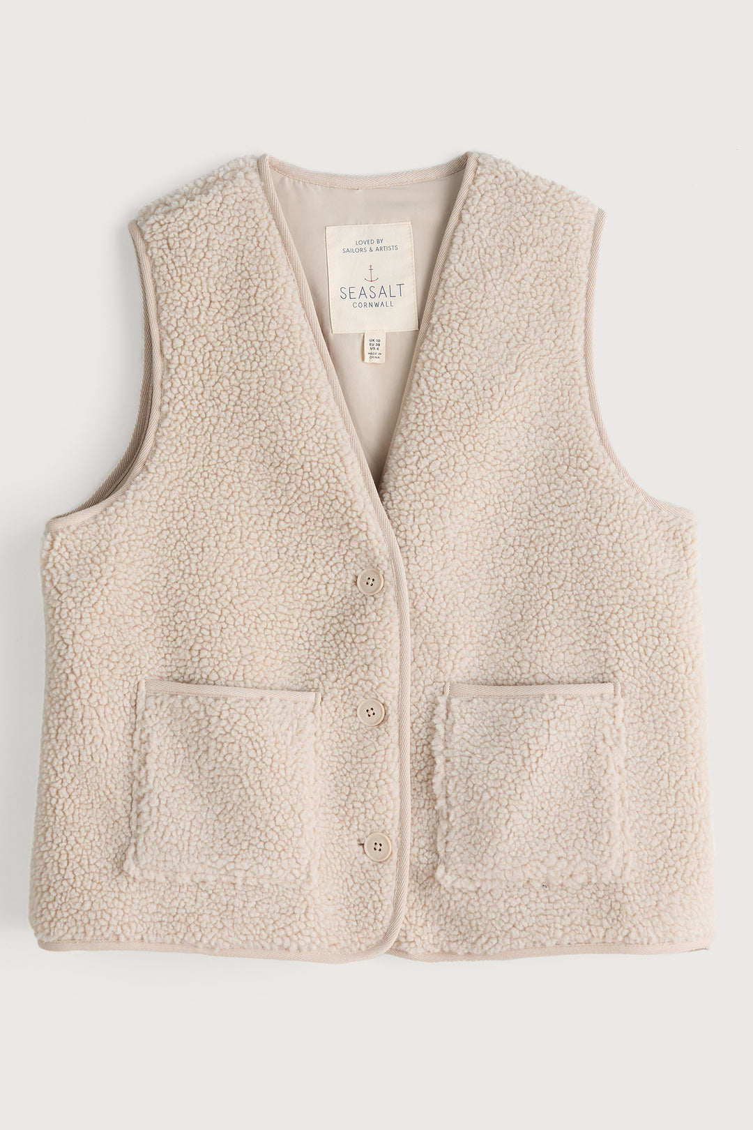 Seasalt Well Wisher Borg Gilet Aran Cream WM34829R - Shirley Allum Boutique