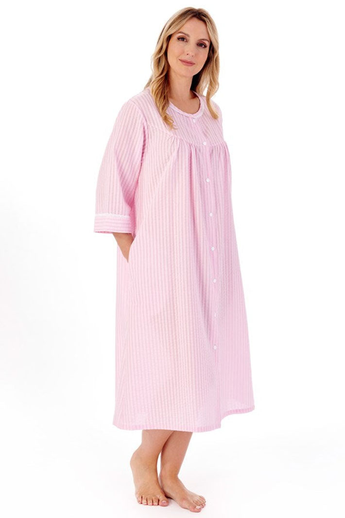 Slenderella HC01227 Pink Popper Front Housecoat - Shirley Allum Boutique