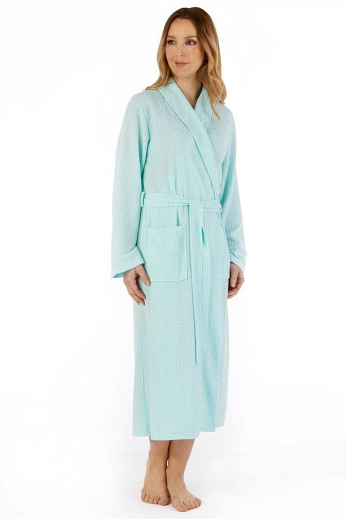 Slenderella HC3301 Mint Houndstooth Knit Shawl Collar Wrap Robe - Shirley Allum Boutique