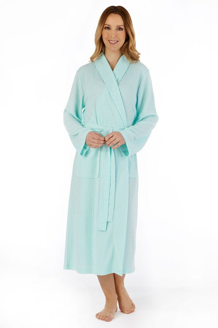 Slenderella HC3301 Mint Houndstooth Knit Shawl Collar Wrap Robe - Shirley Allum Boutique