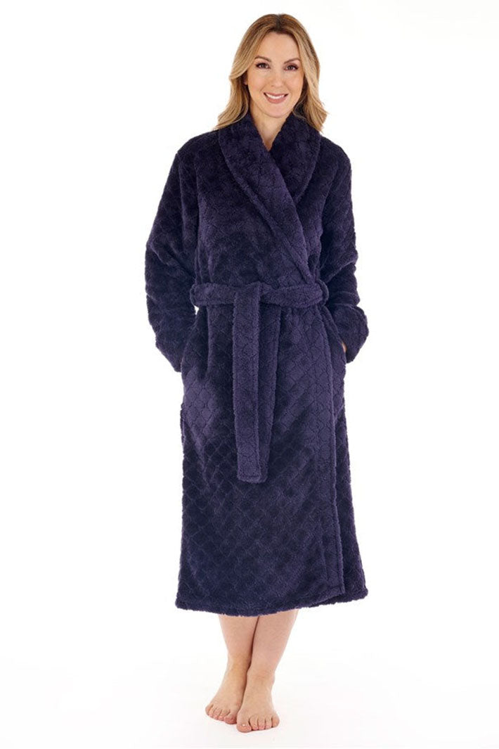 Slenderella HC88352 Navy Diamond Flannel Fleece 46" Wrap Dressing Gown - Shirley Allum Boutique